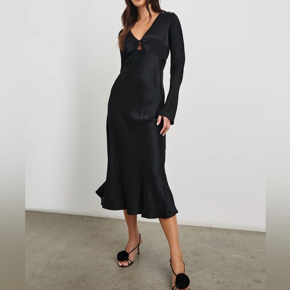 NWT RAILS AMANDA dress in black satin size small Long Sleeve midi - Picture 3 of 6